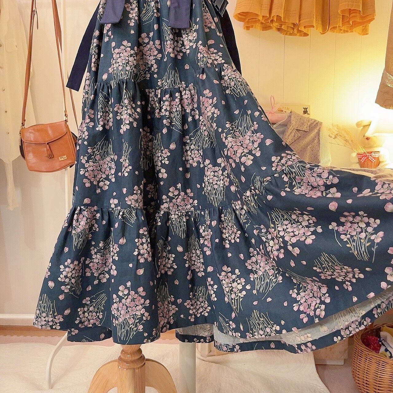 original item / attached flower harness one-piece , navy