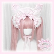 ♡【全9色】MAID うさみみフリルレースリボンハーフボンネット vivid pink ♡