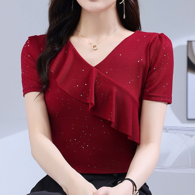 アシンメトリー フレアデザイン トップス 2col D00187