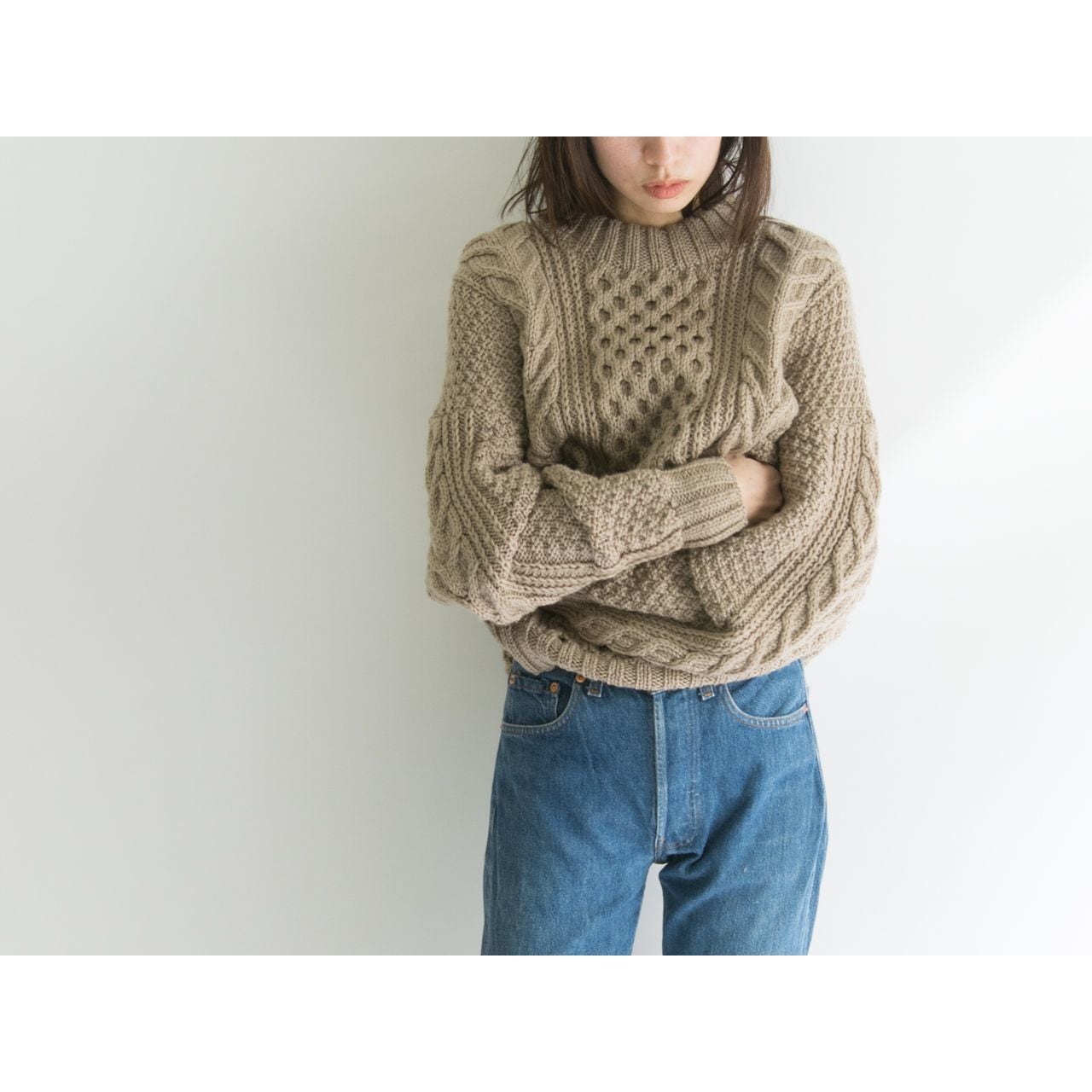 【Made in New Zealand】Hand made Alan sweater（ニュージーランド製 ハンドメイドアランセーター ケーブルニット）