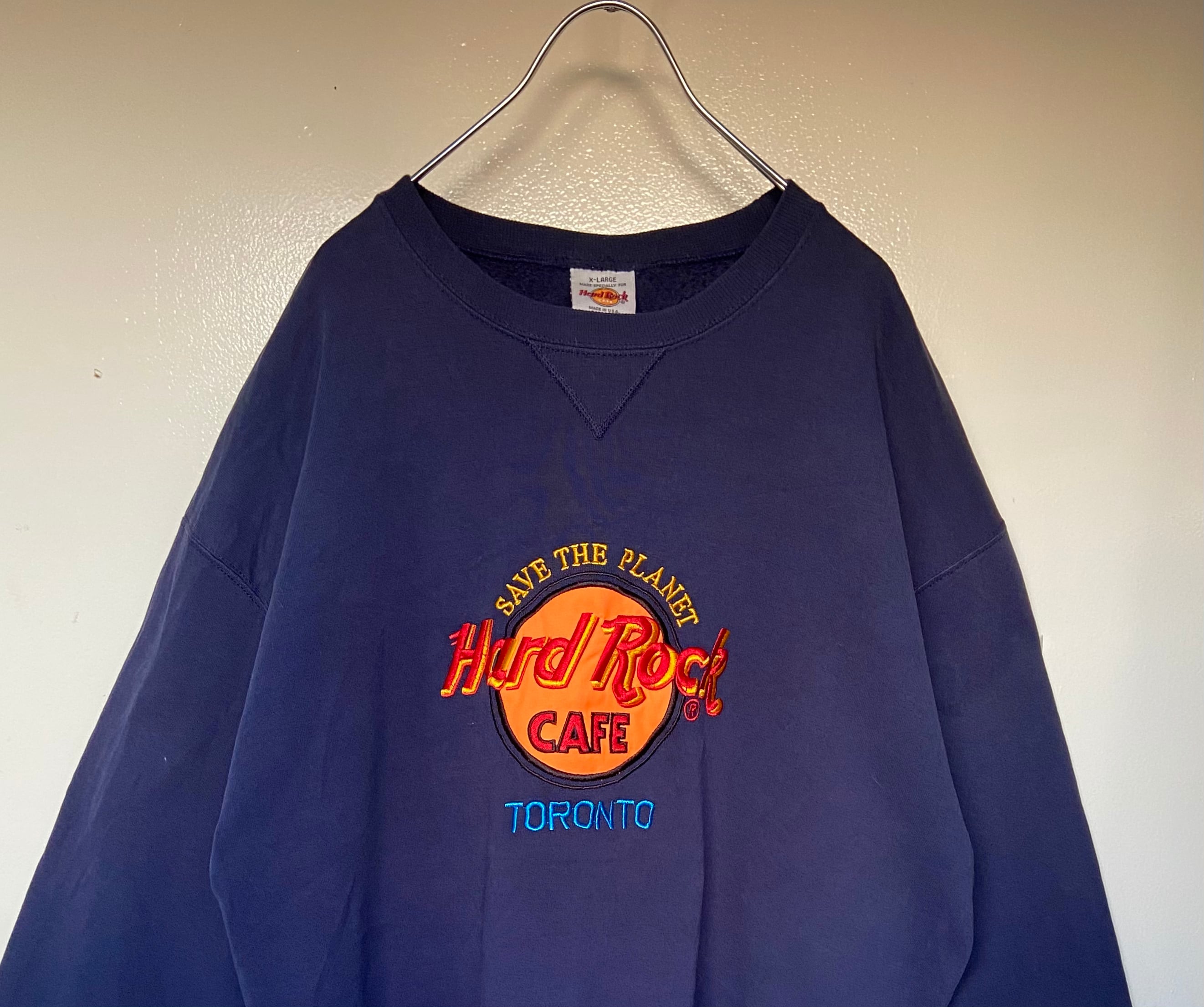 Hard Rock Cafe/ハードロックカフェ スウェット トレーナー 紺 ネイビー トロント  刺繍オレンジ オーバーサイズ　