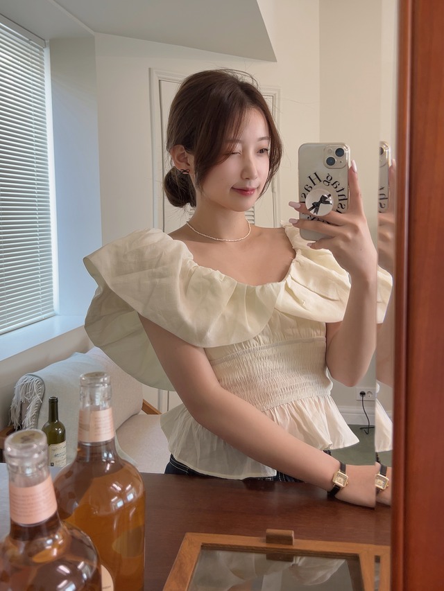 【SALE】open flower chiffon blouse  / 3colo