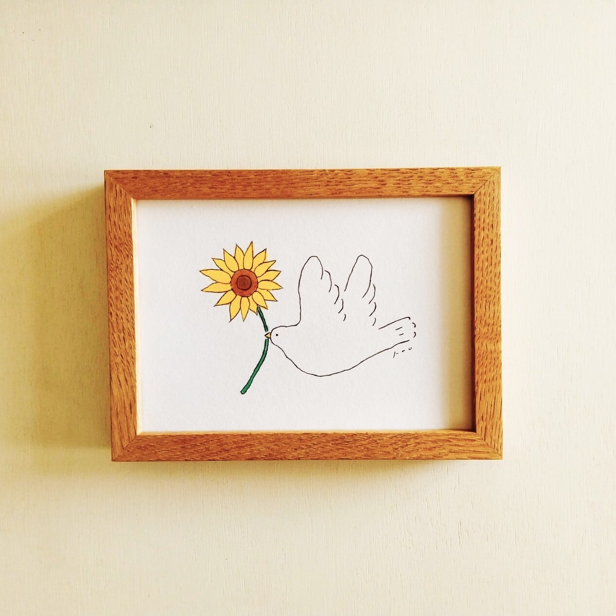 イラスト 原画「幸せを運ぶ（向日葵）」※2Lサイズ額縁入り インテリア