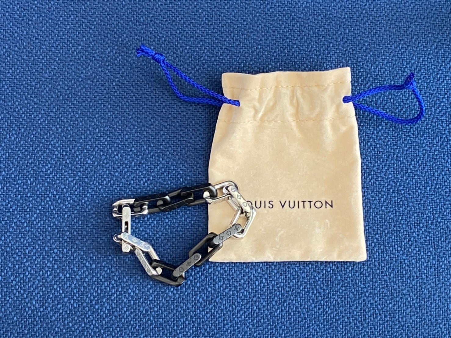 LOUIS VUITTON Monogram Chain Bracelet Black Silver M00686