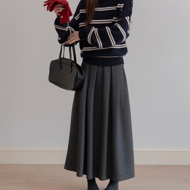 Tucked flare long skirt　2litr06149