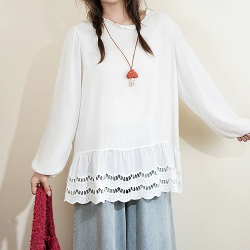 2色／裾カットワーク刺繍インナートップス ・12348