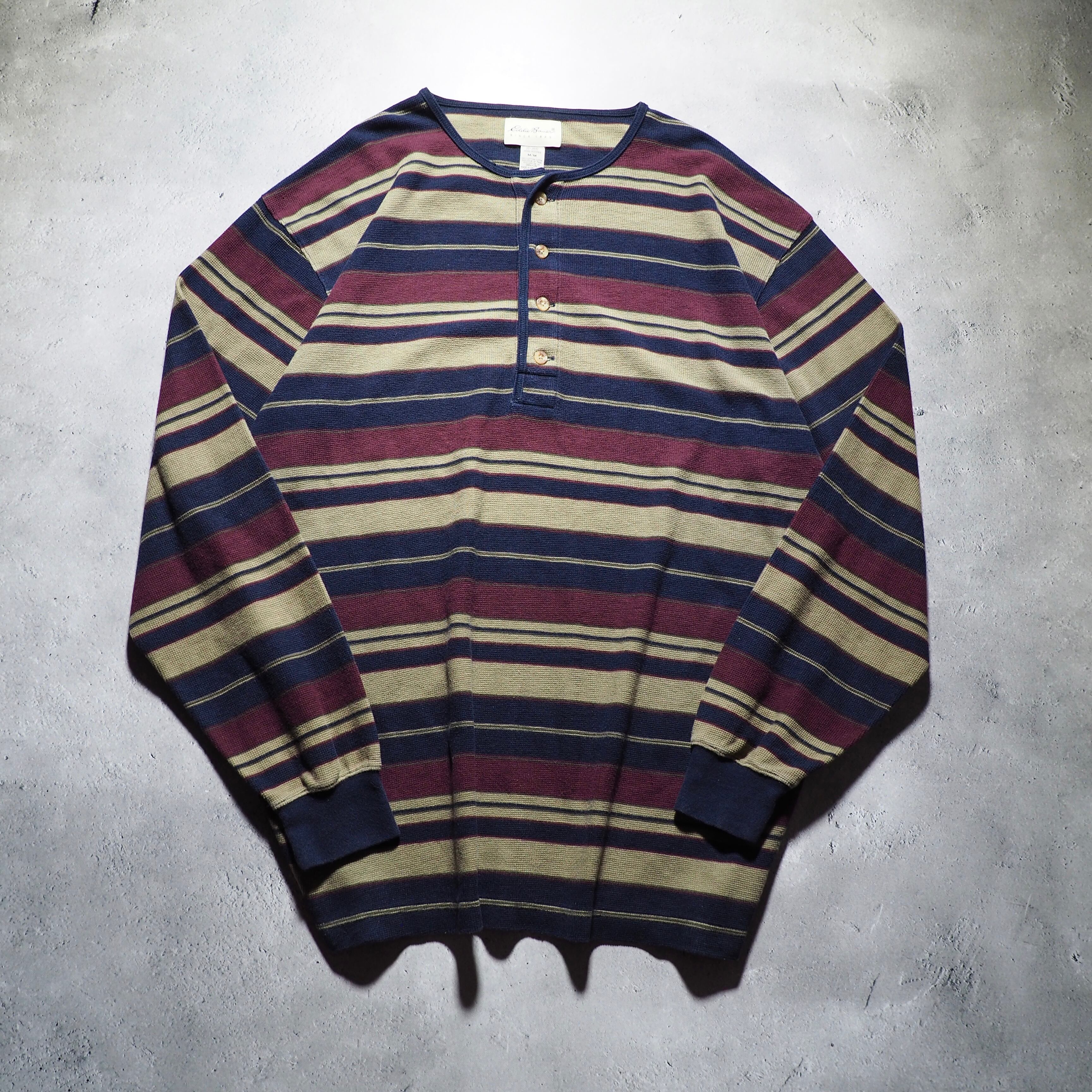 ” Eddie Bauer ” Irregular fat boarder pattern long sleeve Tee