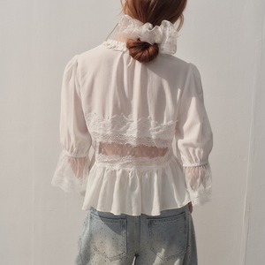Ribbon Tie  Lace Short Blouse  T4457