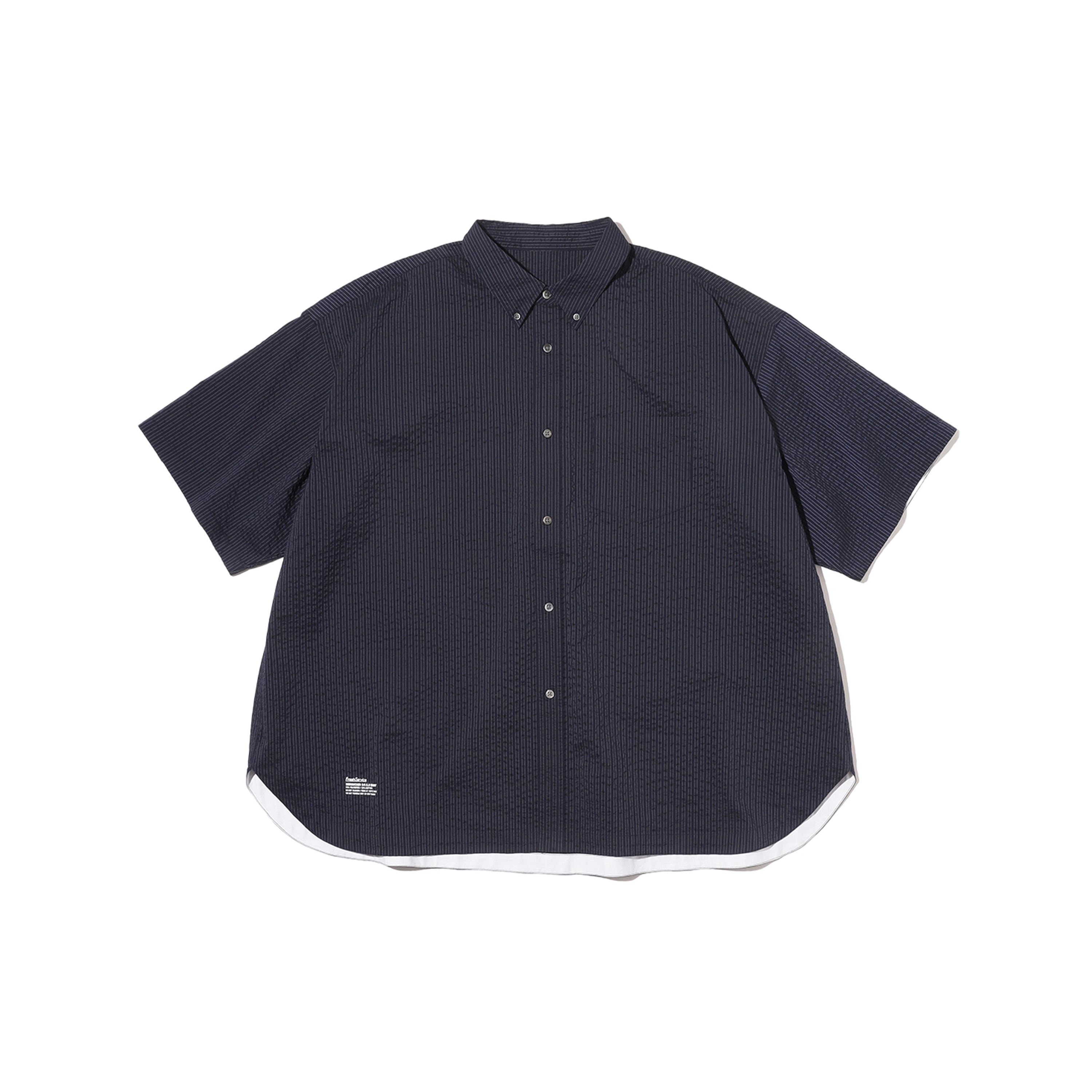 フレッシュサービス シアサッカーシャツ L FreshService SEERSUCKER S/S B.D SHIRT (navy × black) フレッシュ