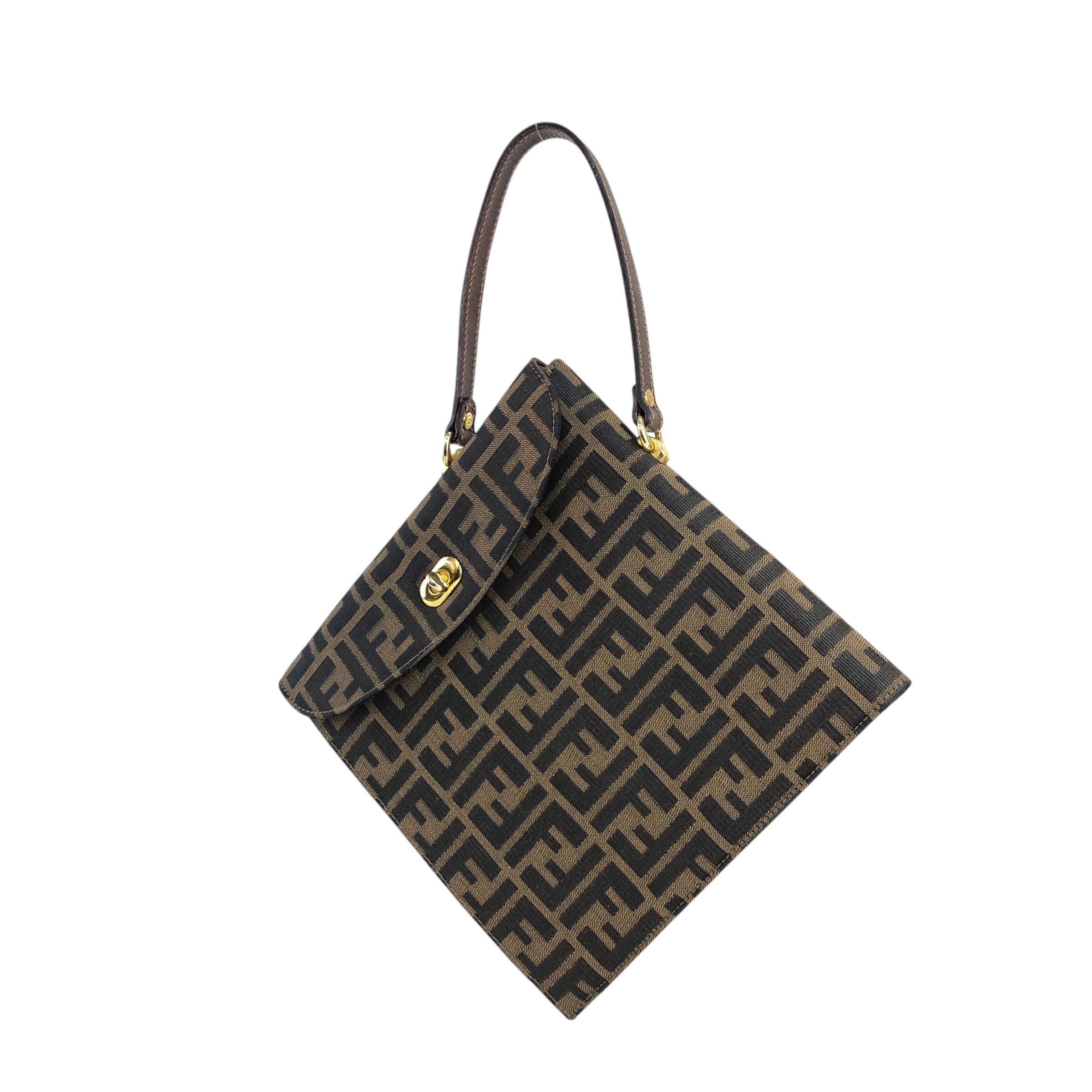 FENDI フェンディ ズッカ柄 ハンドバッグ 肩掛け可 ジャガード×レザー 