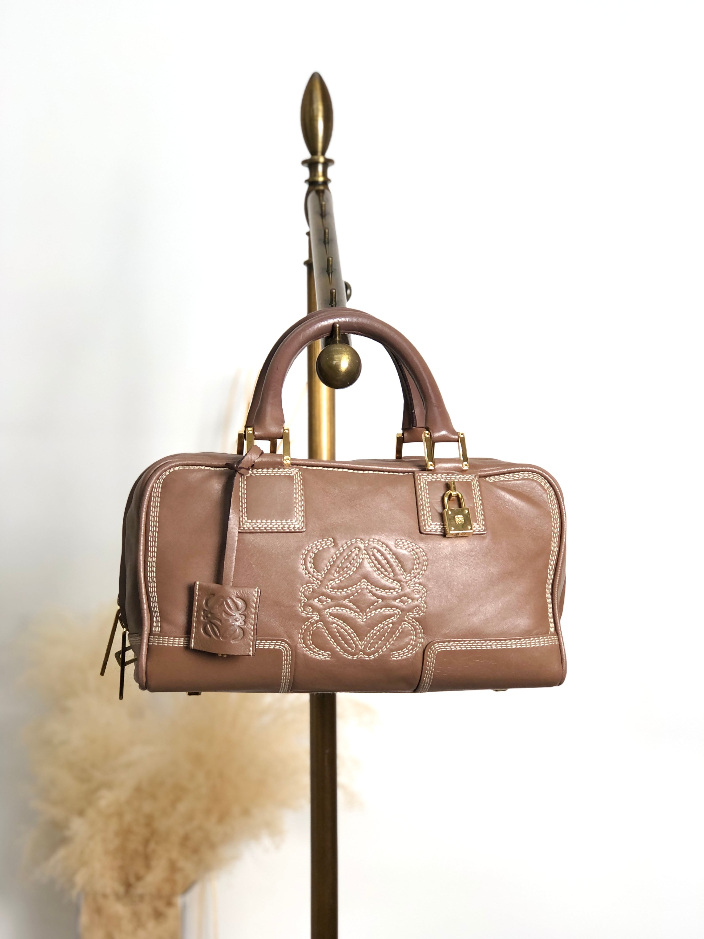 LOEWE ロエベ ハンドバッグ ブラウン アマソナ28 ステッチ レザー ミニボストン vintage ヴィンテージ オールド irfyjk