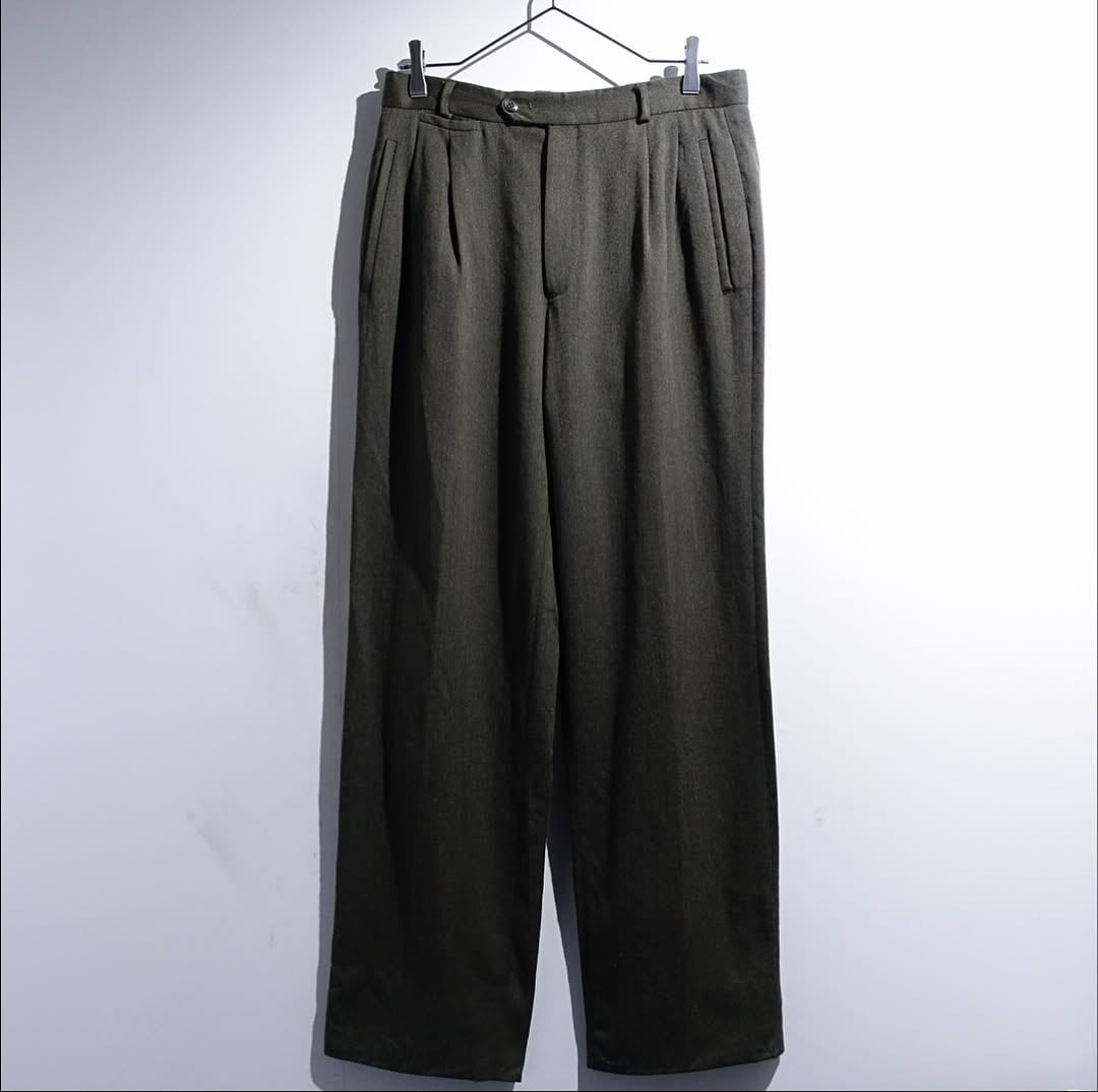 90s EURO Green 2-Tuck Wide Pure Virgin Wool Slacks