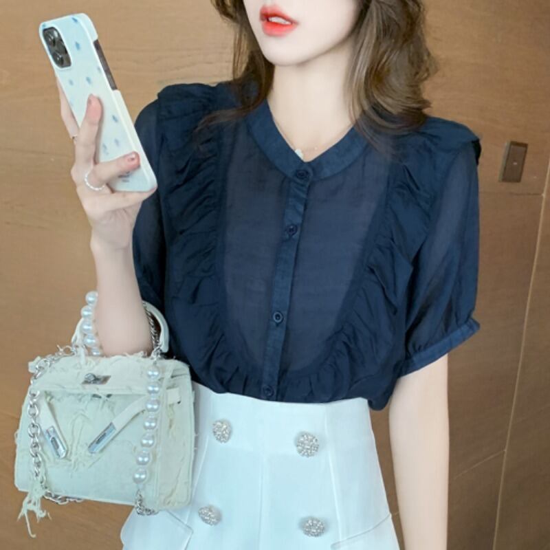 スタイルスリーブシフォンシャツ レディーストップス ハンチェンe93147546314