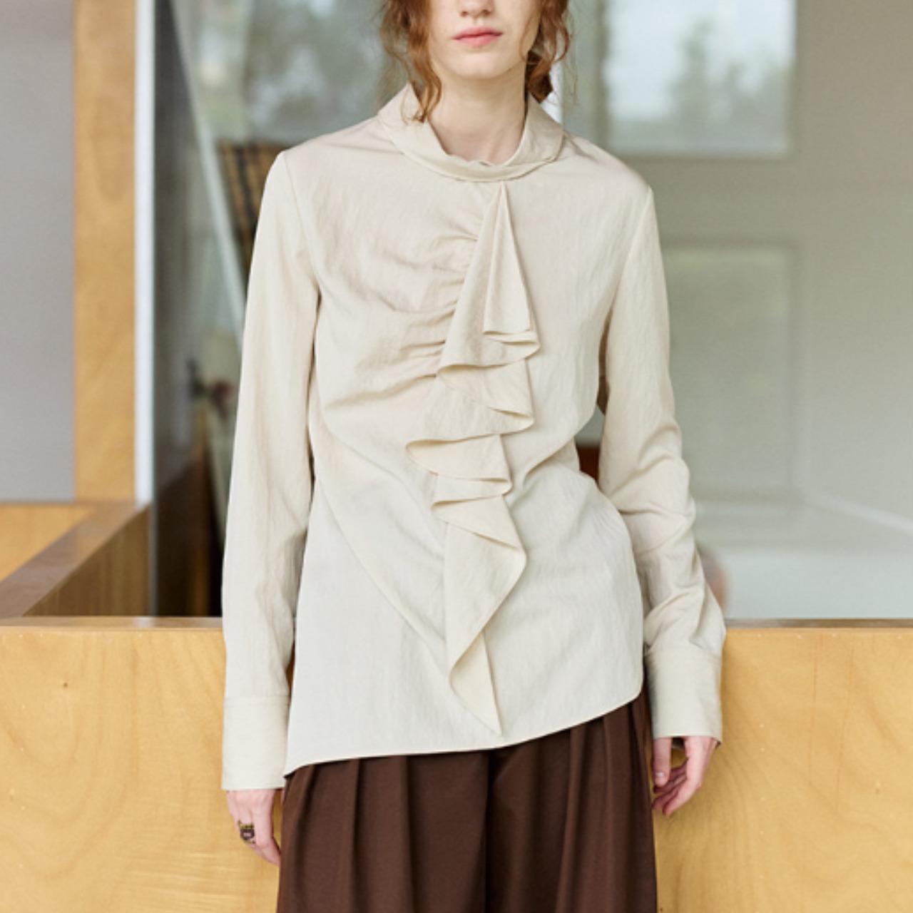 Cascade Draped Ruffle Blouse F0558