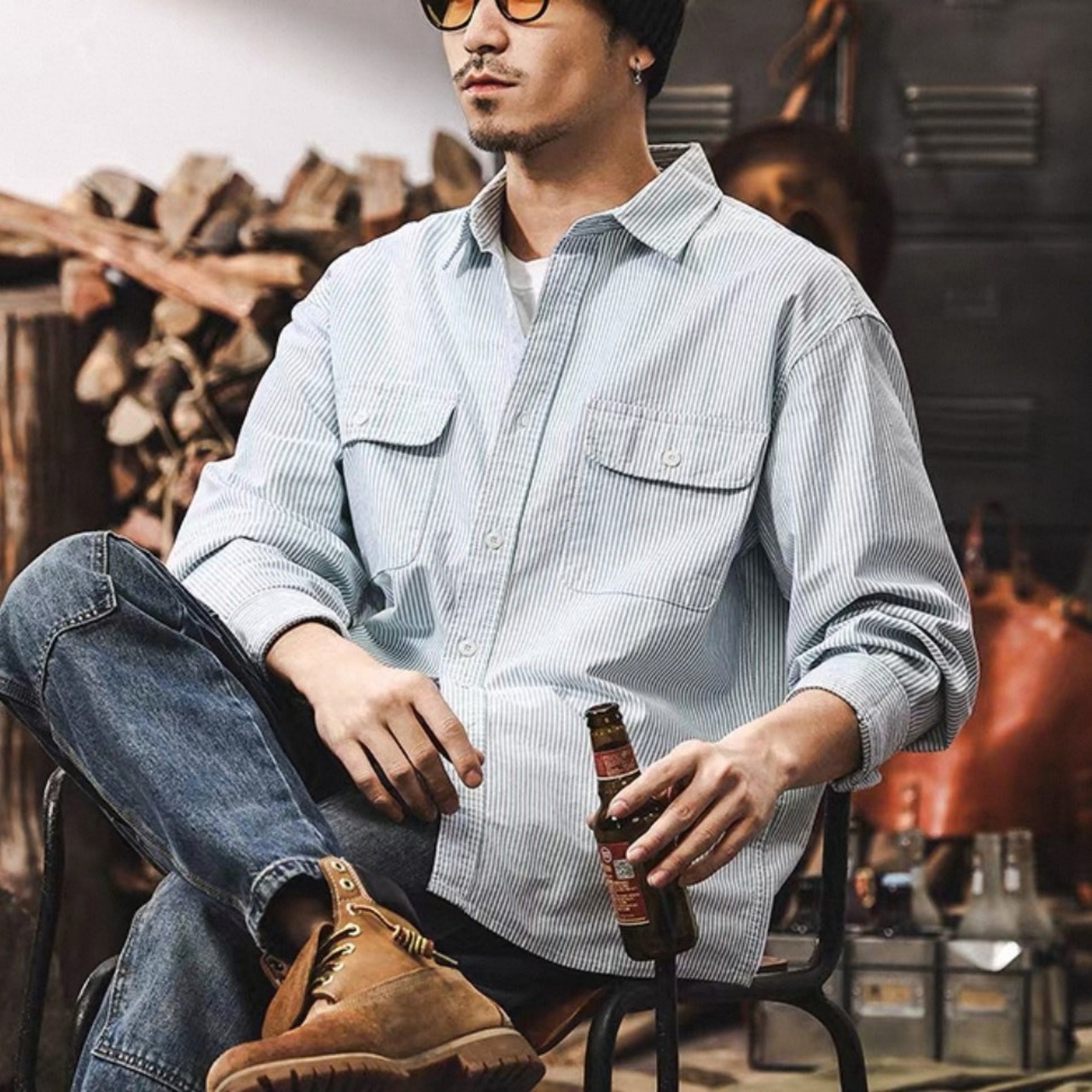 Urban pinstripe double pocket shirt 1258 - 1