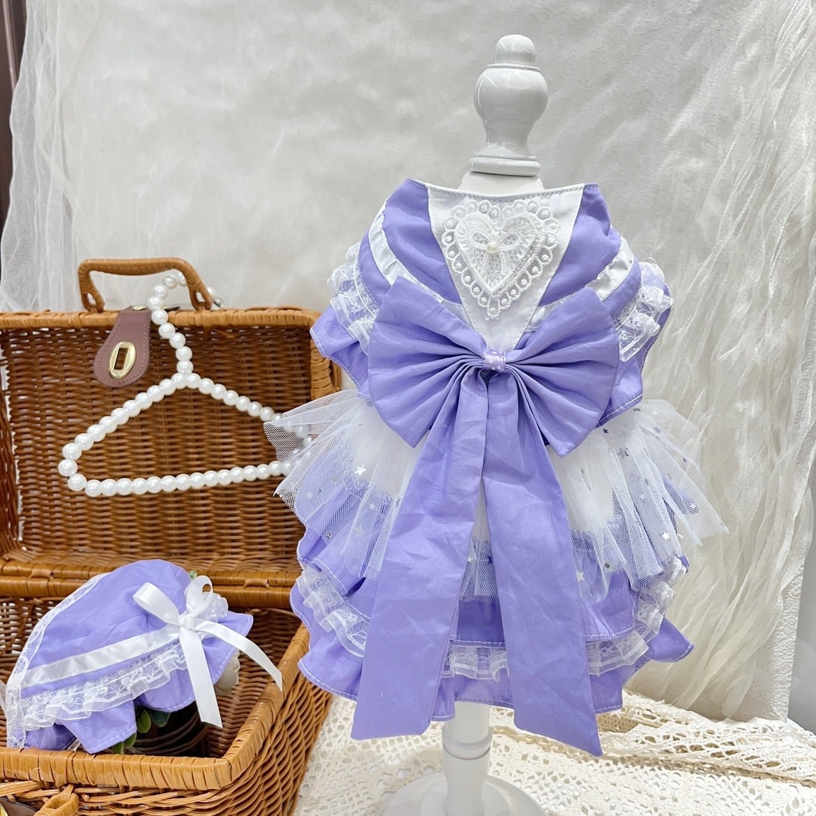 大型犬もOK 優しいパープルで上品な可愛さ お嬢様ワンピース
