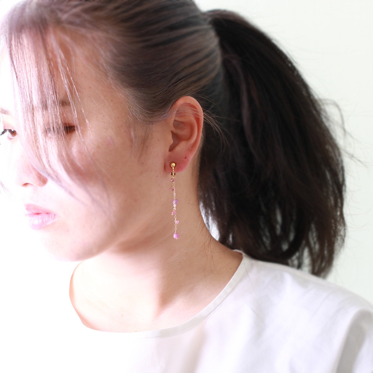 ルビーピアス or イヤリング Ruby ピンクトルマリン ルビー エレガント眼鏡留めピアス mm1132