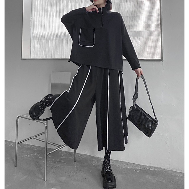 Piping line wide pants C0181