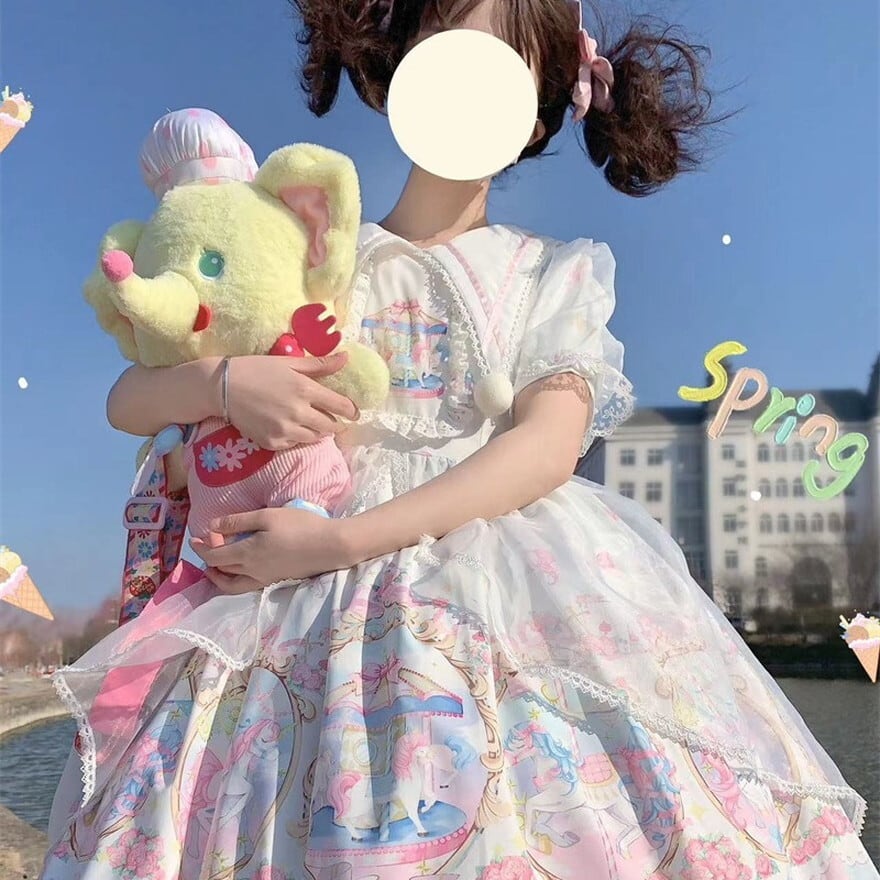 スイートロリータ ワンピ キャンディカラー メリーゴーランド レース