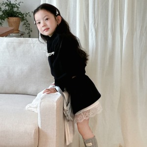 秋リボンつきレース裾スリップスカート