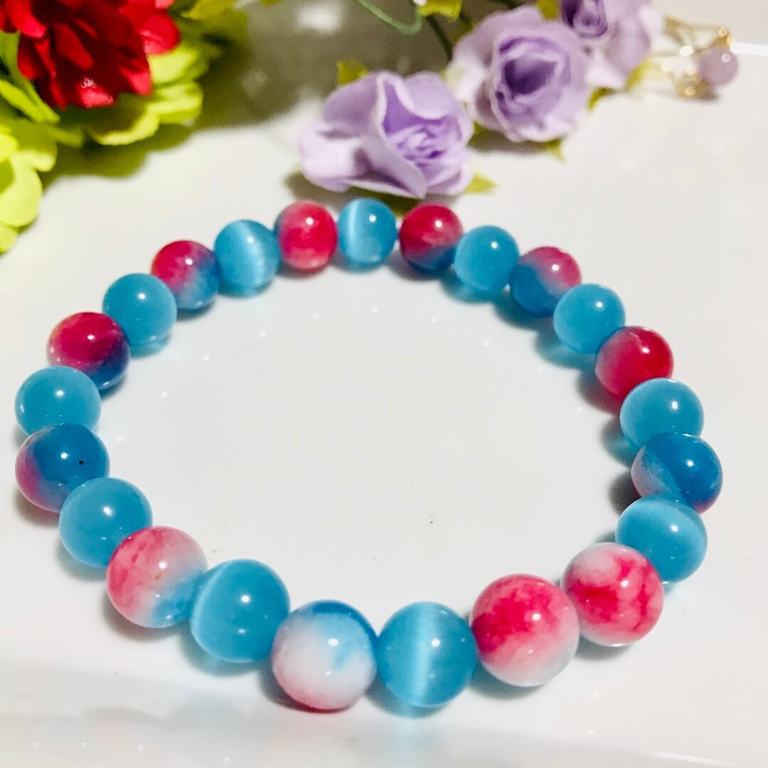 ☆天然石パワーストーン☆キャッツアイ☆キャンディジェイド花翡翠  