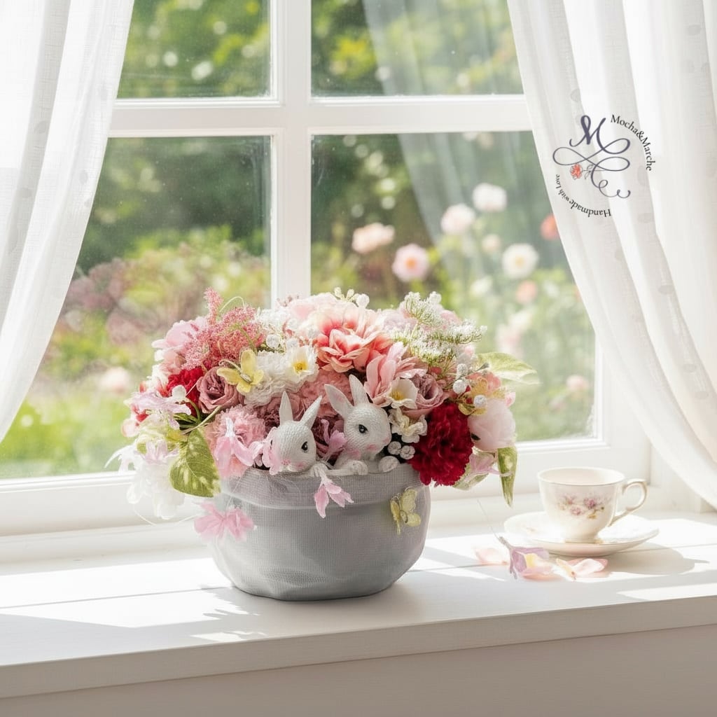 光触媒フラワー ひな祭り うさぎ のアレンジメント｜春のアニマル