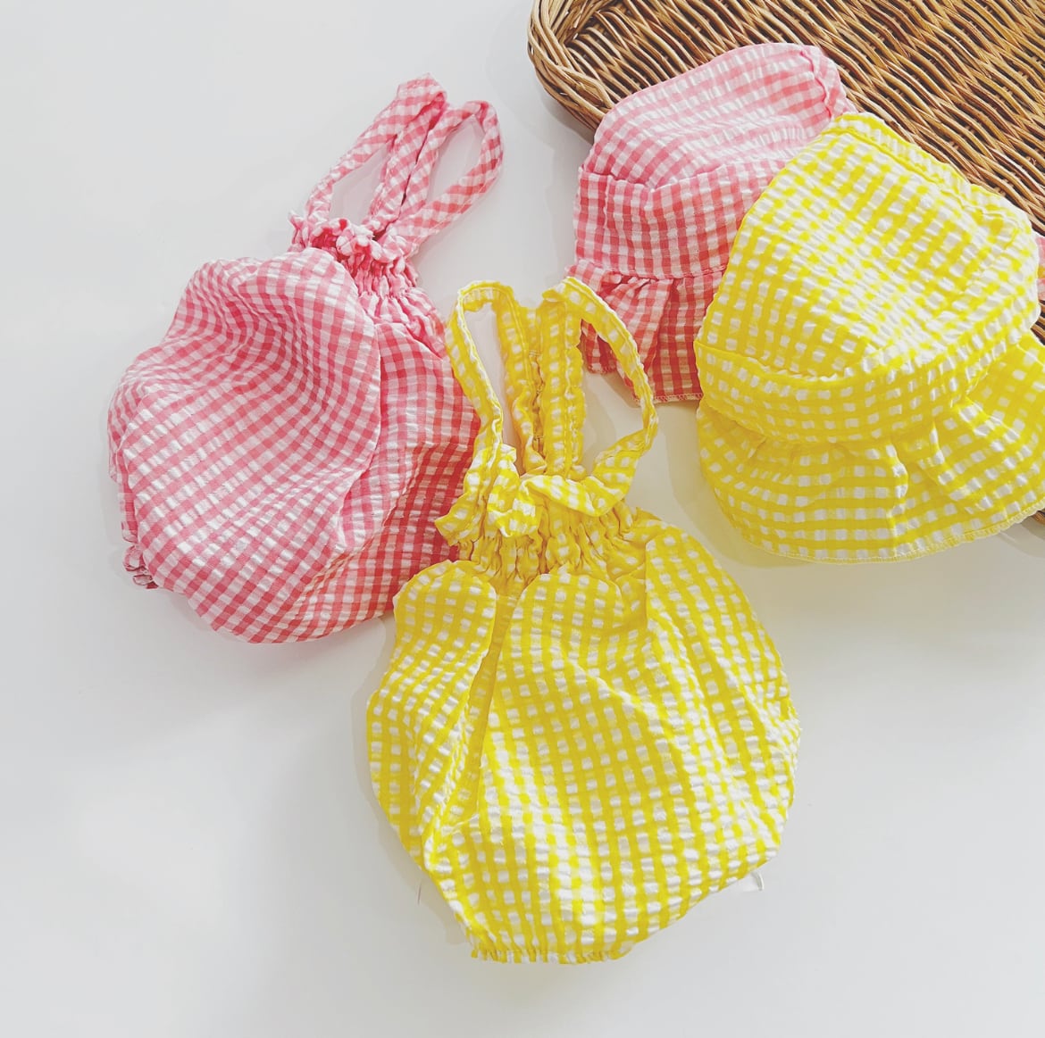 ギンガムチェックロンパース&ボンネット / ドッグウェア 犬服 | AMIE