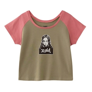 【X-girl】FACE RAGLAN S/S BABY TEE / BEIGE【エックスガール】