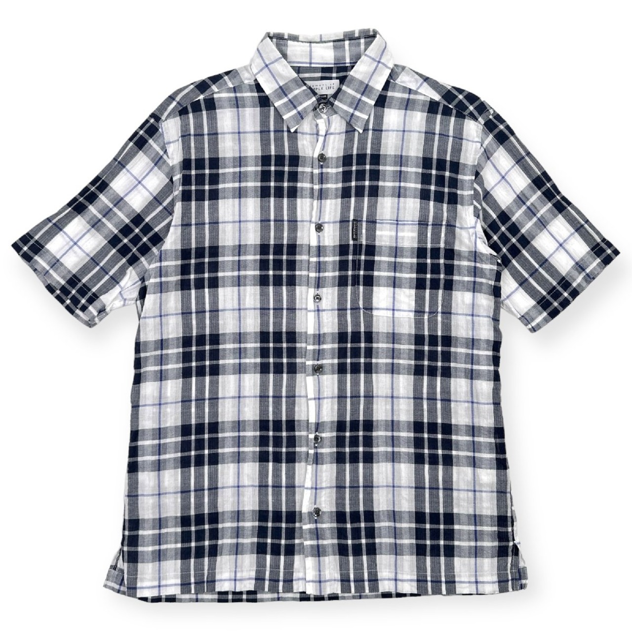 element of SIMPLE LIFE シンプルライフ チェック柄 半袖シャツ Mサイズ /白×紺/メンズ/紳士/薄手