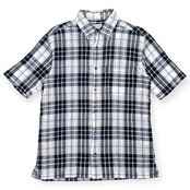 element of SIMPLE LIFE シンプルライフ チェック柄 半袖シャツ Mサイズ /白×紺/メンズ/紳士/薄手