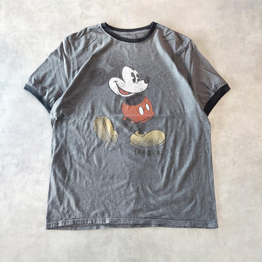 ディズニー ヘインズ リンガーT Tシャツ ミッキー M グレー 黒 14841