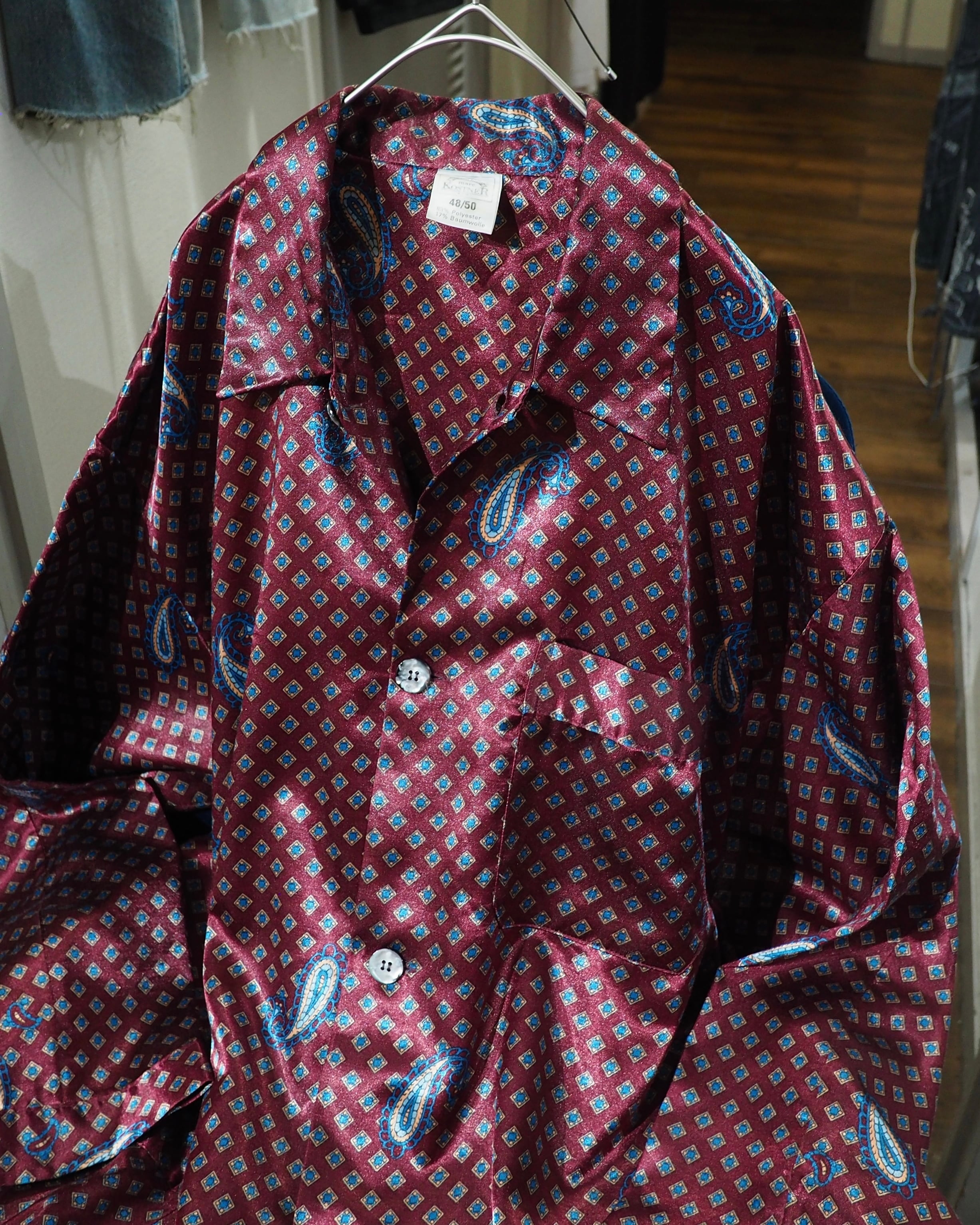 1990s Beautiful Bordeaux × Old Luxury Art Pattern Vintage Drape Loose Shirt