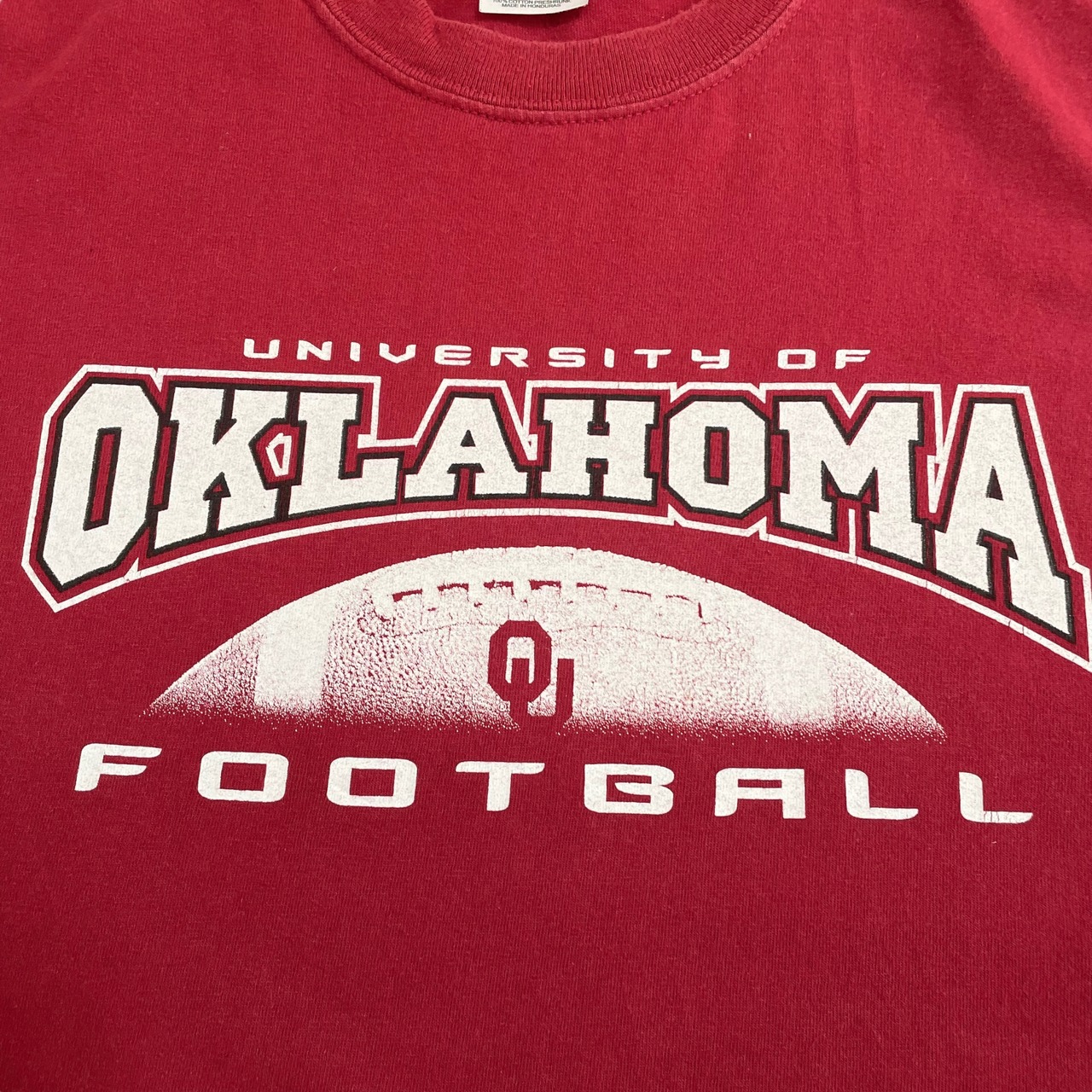 【GILDAN】カレッジ オクラホマ大学 フットボール ロゴ プリント Tシャツ HEAVYWEIGHT ヘビーウェイト 半袖 LARGE バーガンディ University of Oklahoma FOOTBALL  us古着