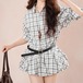 【3点セット】チェック柄ブラウス＋バルーンミニスカ＋ベルト ・73564