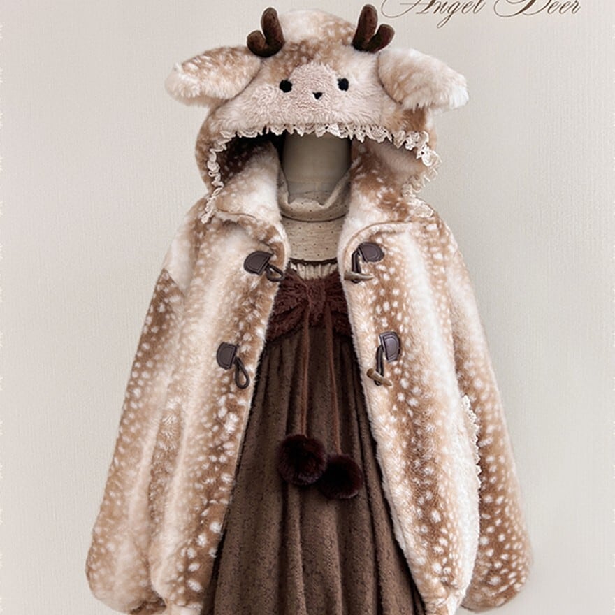 アニマルジャケット トナカイ 冬コート フェイクファー 鹿柄 ホーンボタン