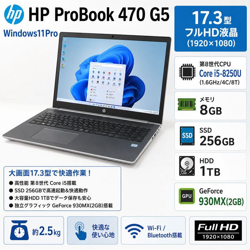 Windows11 第8世代CPU搭載 17型フルHD液晶 高速M.2使用 ☆ HP ProBook