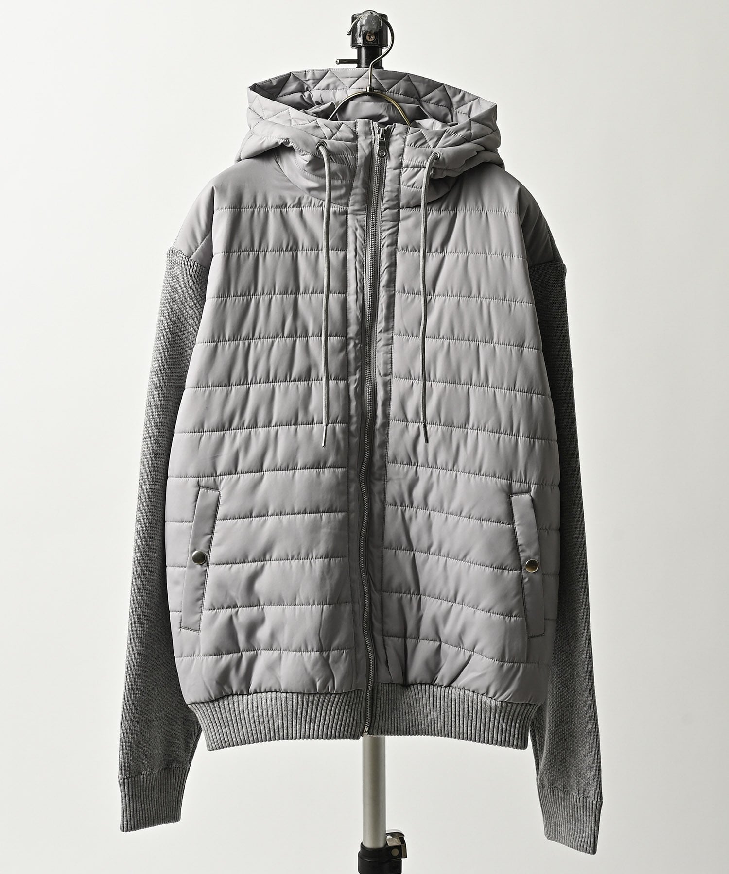 MMMM Knit x Nylon Hooded Puffer Jacket (GRY) 23050M25