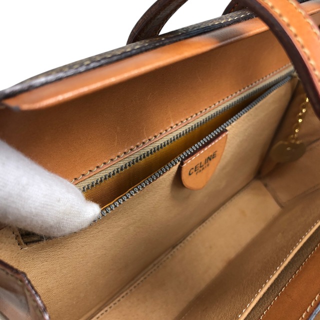 CELINE セリーヌ ハンドバッグ ブラウン マカダム ガンチーニ PVC レザー vintage ヴィンテージ オールド hjb52j