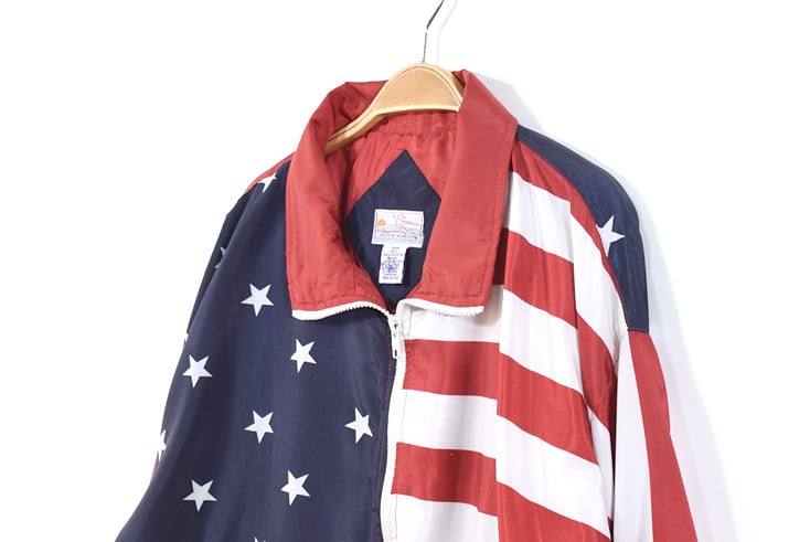 【希少】USA製 shley トリコロールカラーアメリカ国旗柄ナイロンジャケット