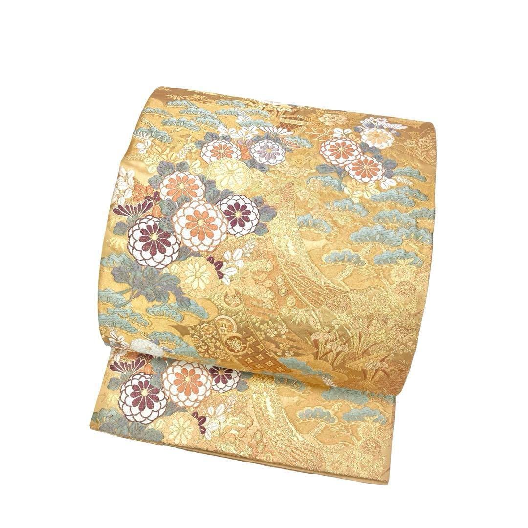 袋帯 本金箔二重 美しい花模様 金糸 金色 フォーマル O-4225  