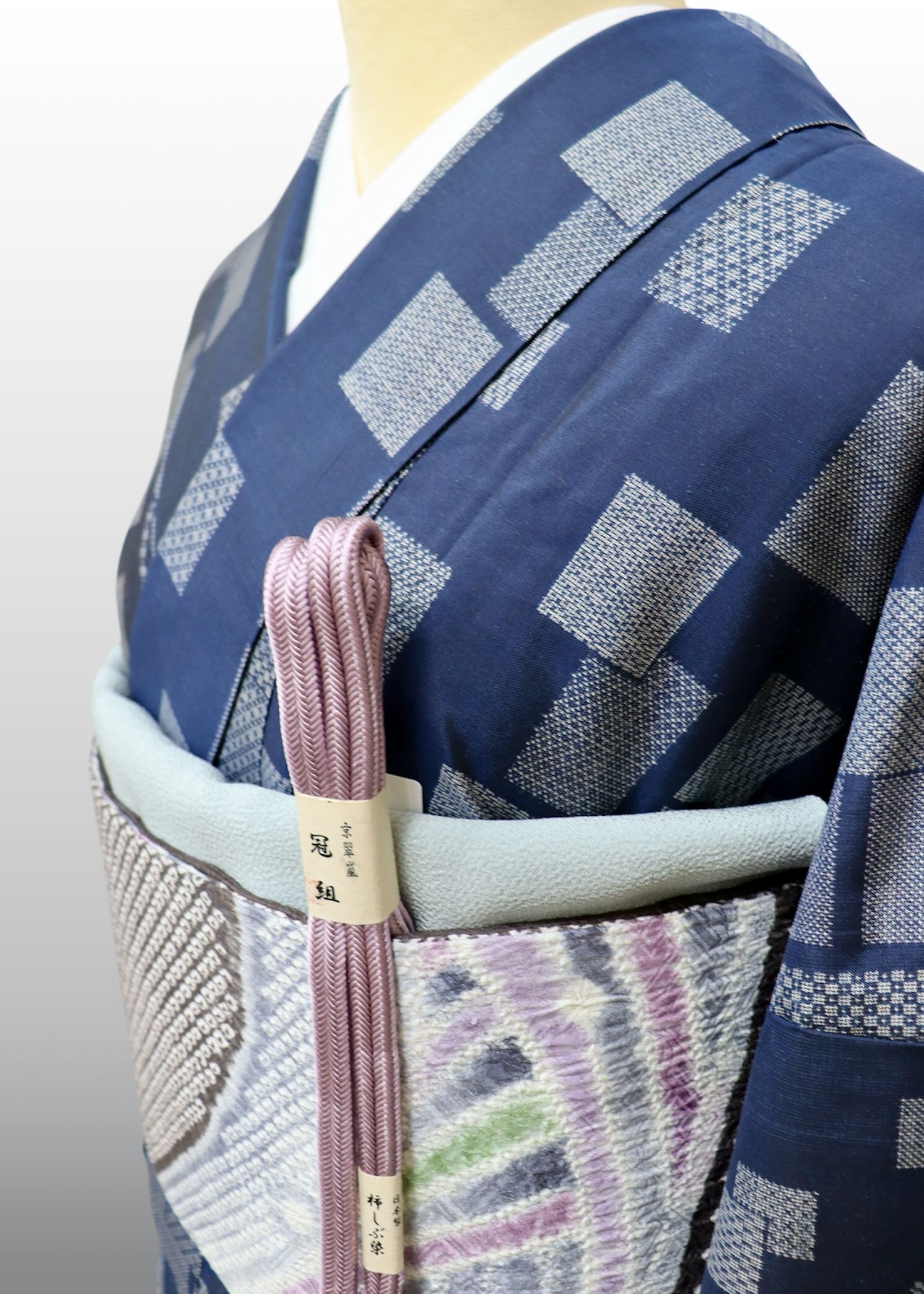 (袷)藍地色紙重ね文大島紬 LUKMA-022