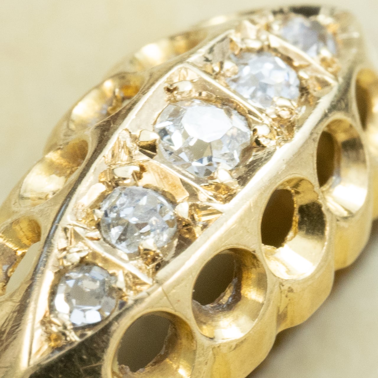 イギリス アンティーク ジュエリー K18 5stone オールドカット