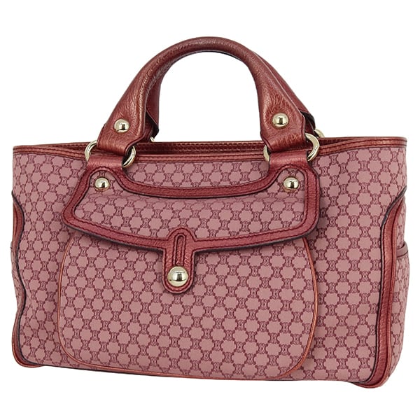 Vintage CELINE セリーヌ ハンドバッグ ブギーバッグ マカダム キャンバス レザー ピンク メッタリックボルドー 中古美品