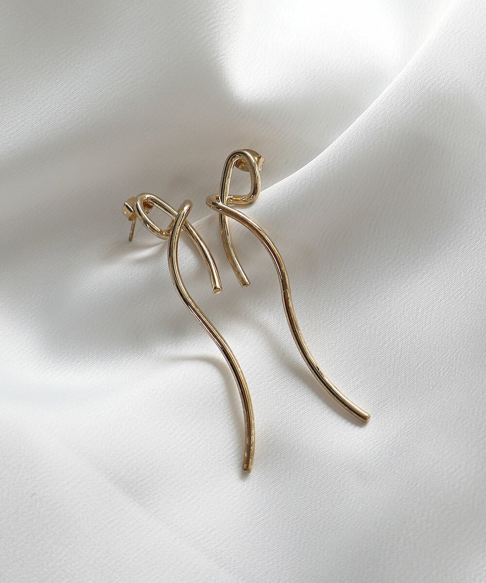 ノット ロング リボンピアス 真鍮 韓国製