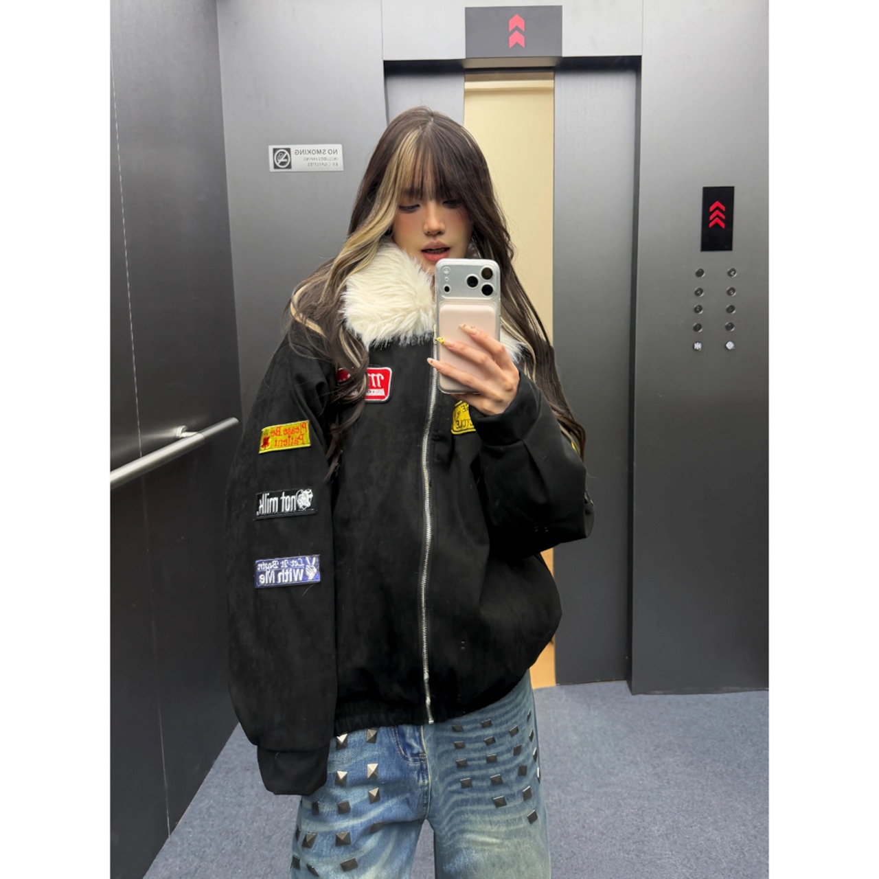 【暖かさUP】ストリート ラペルファー中綿ジャケット T2002