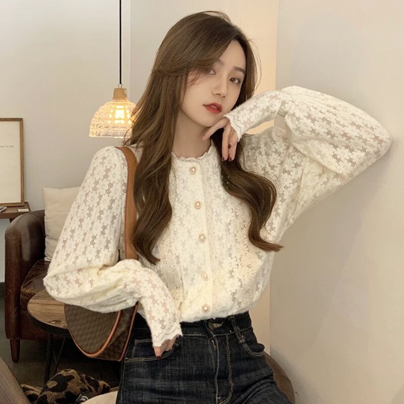 スリーブシャツ スプリングオータムレーストップス ロング 春物 秋物 スーパーモール426978198