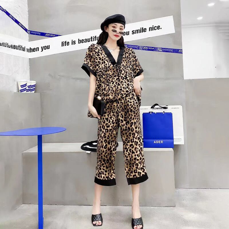 VネックサマーTシャツ パンツ ルーズトップス 大きめサイズ 夏物 ミックスインファッション7166047240