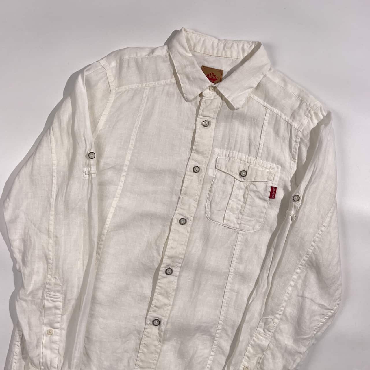 リネン100% 291295=HOMME ニーキュウイチニキュウゴーオム 長袖 ワークシャツ 3 /ホワイト メンズ