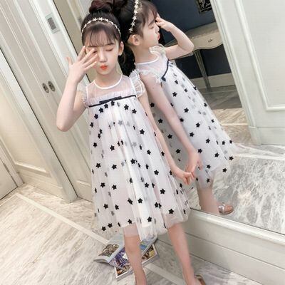 ママサイズ有 星柄 シースルー チュール ワンピース ドレス 110 150cm ママサイズ 膝丈 ノースリーブ 夏 結婚式 お呼ばれ 演奏会 発表会 19s S 韓国 子供服 女の子 ガールズ キッズ P167 A Dear Child