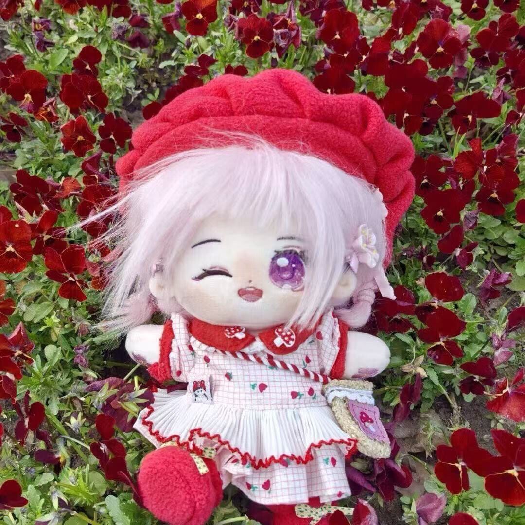 ぬい服 帽子 わんちゃん お花 ポシェット 4 20cmぬいぐるみ用 カントリー風 花柄チェックワンピース+帽子+バッグ+